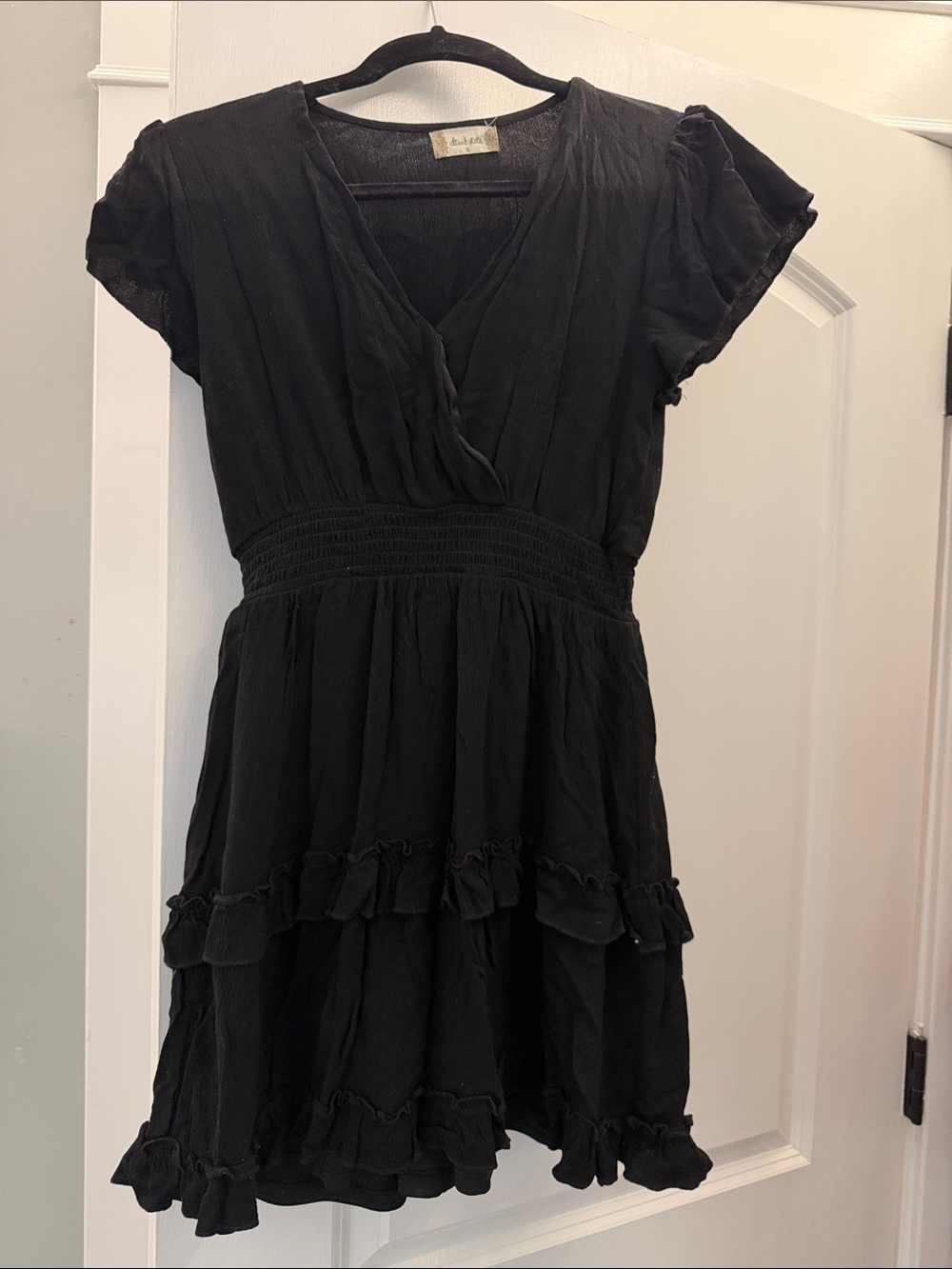 Altar'd State Black V-Neck Ruffle Tiered Mini Dress